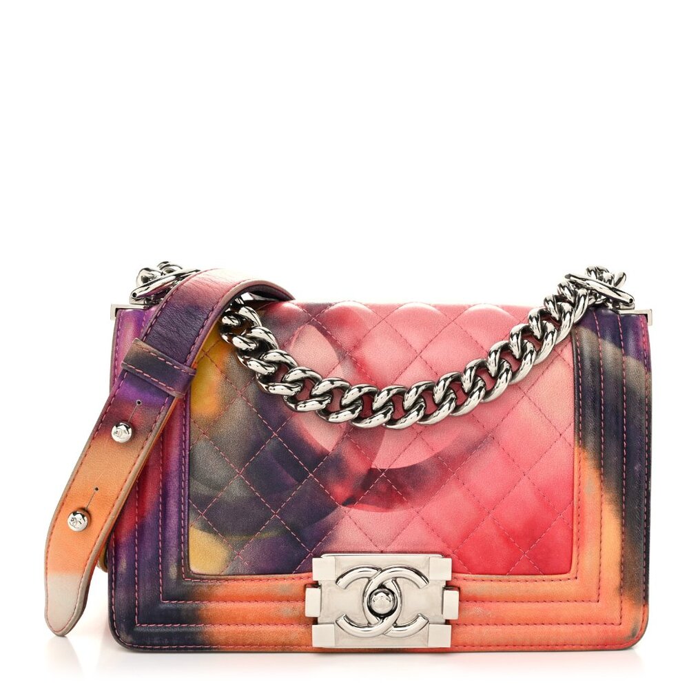 Chanel Lambskin Quilted Flower Power Boy Flap Multicolor Shoulder Bag Crossbody